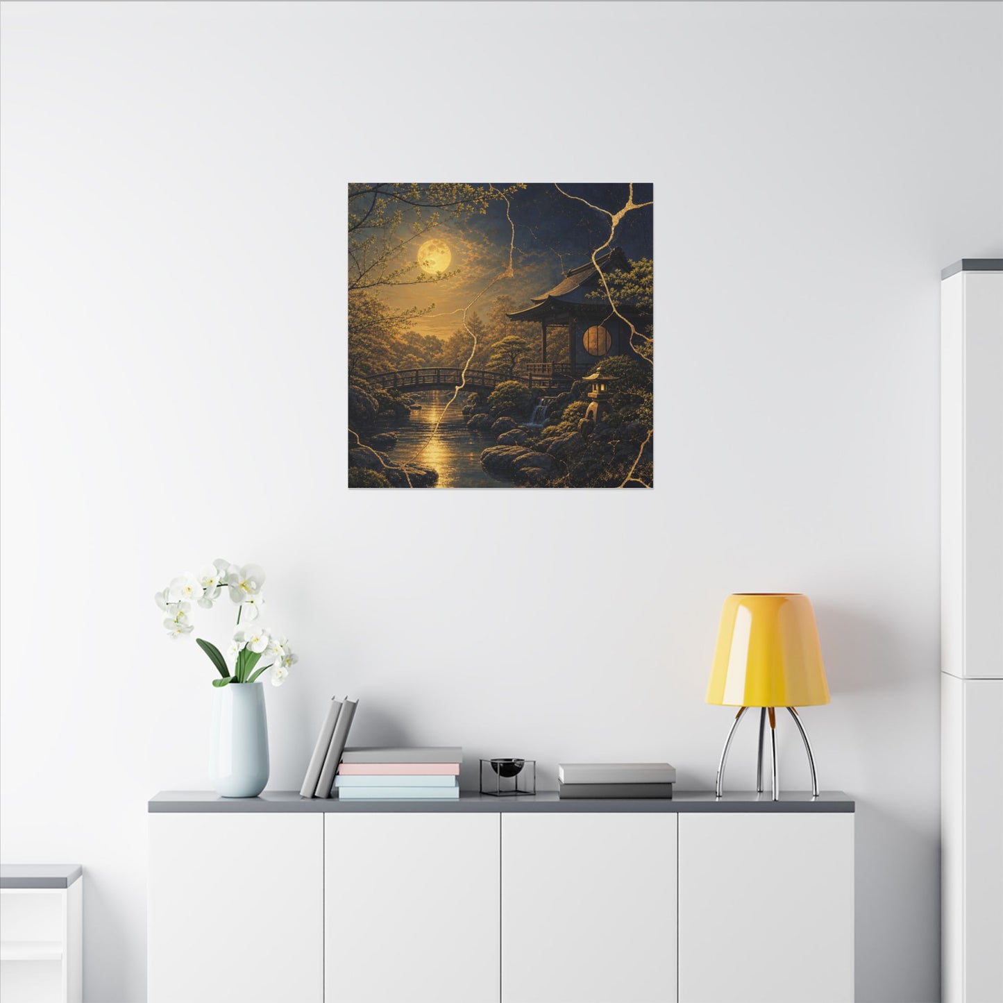 Spring Moonlit Garden Gold Vein Canvas Art | Resilient Decor