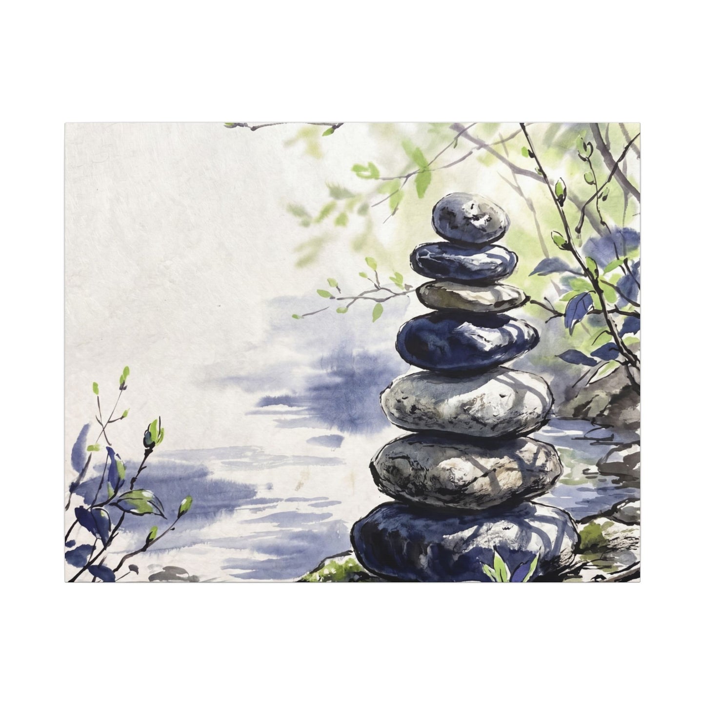 River Stones Sumi E Canvas Art | Serene Zen Art