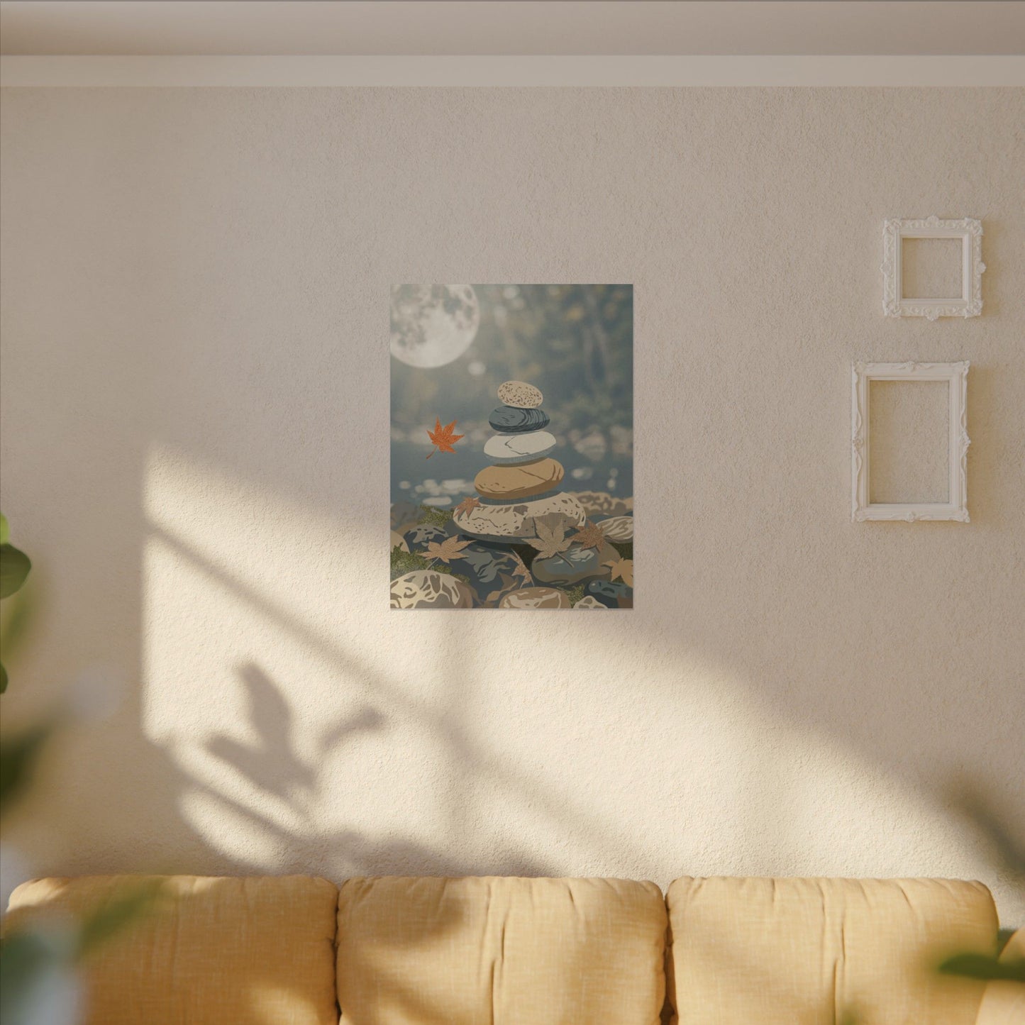 Warm River Stones Canvas Art - Japanese Pattern Japandi