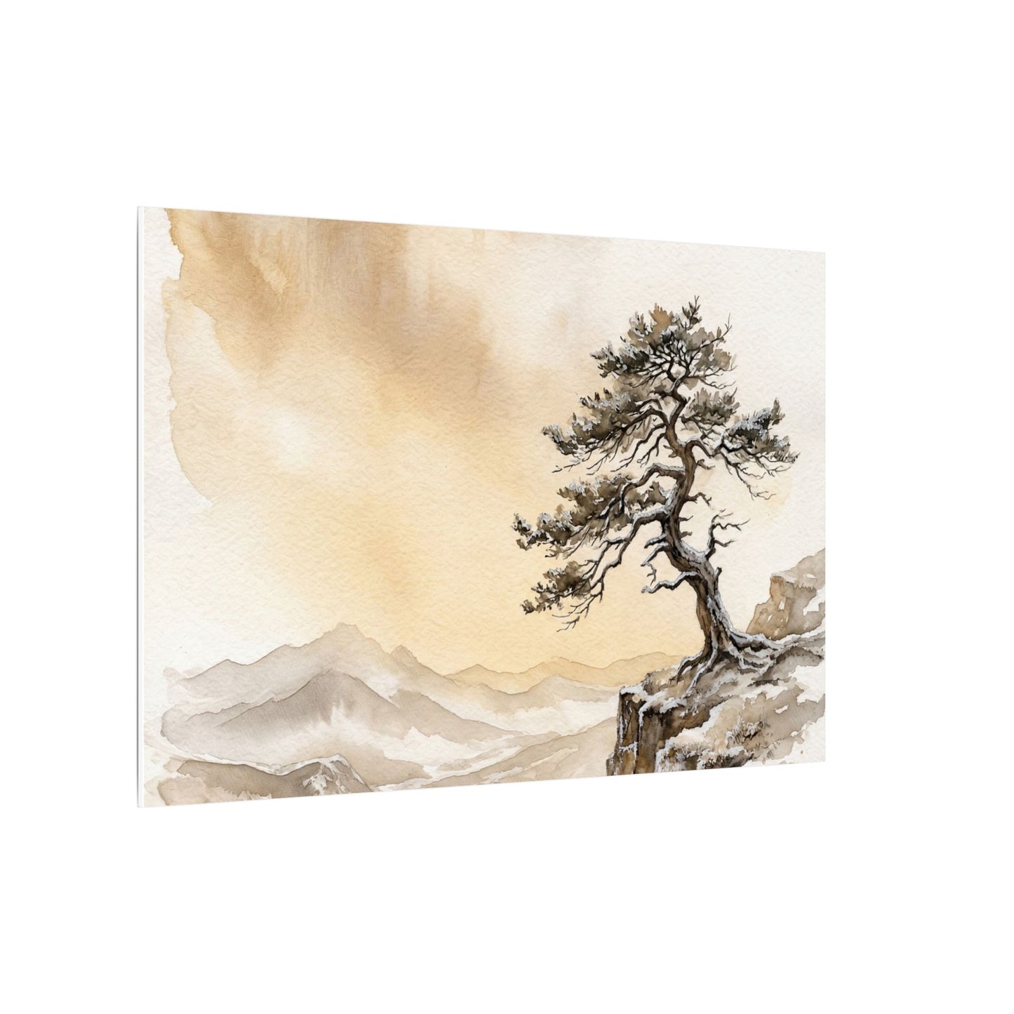 Pine Tree Canvas Art | Winter Japandi Watercolor Art