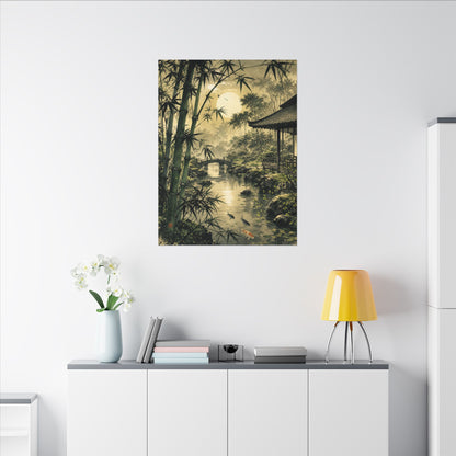 Moonlit Garden Sumi E Canvas Art | Calm Zen Art