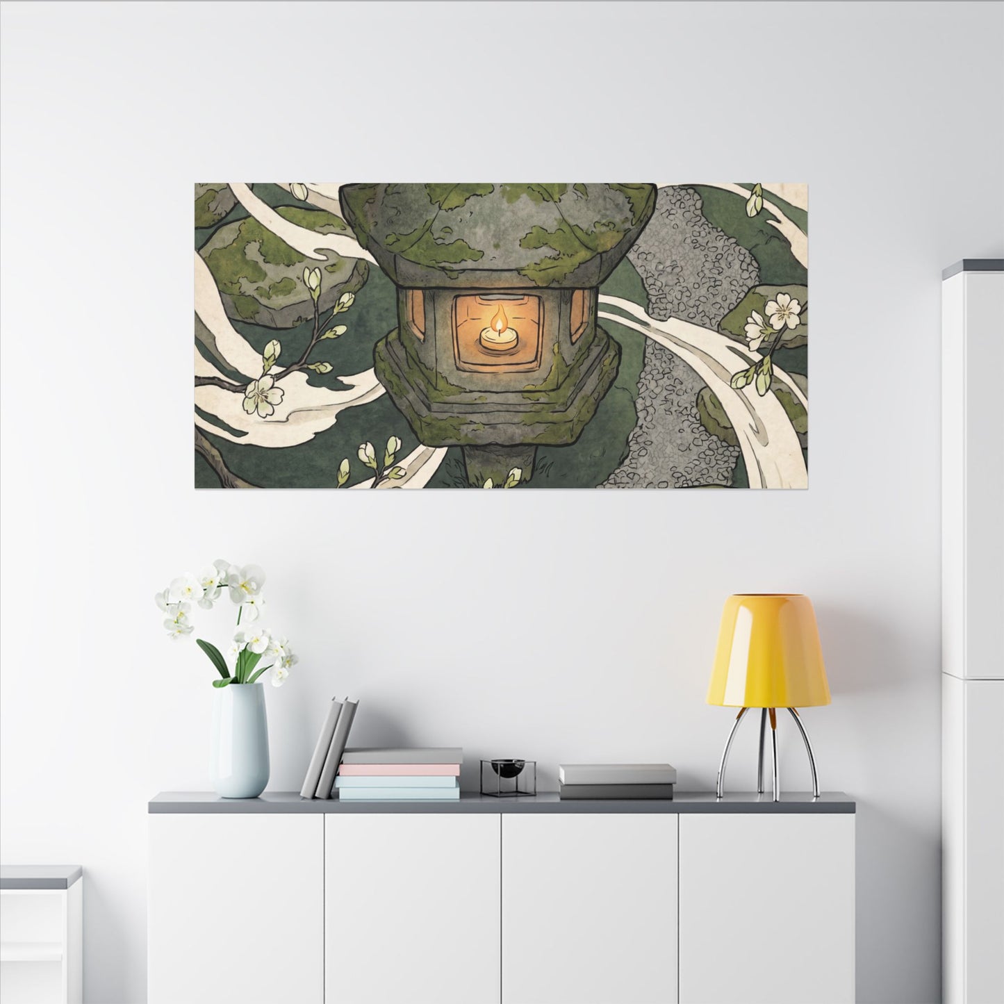 Zen Stone Lantern in Candlelight | Ukiyo E Inspired Canvas Art