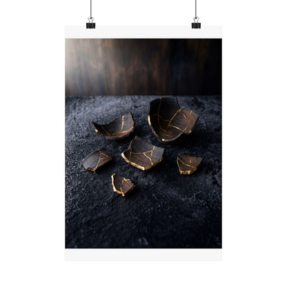 Dawn Broken Pottery Wall Art Print - Dark Japandi Kanso