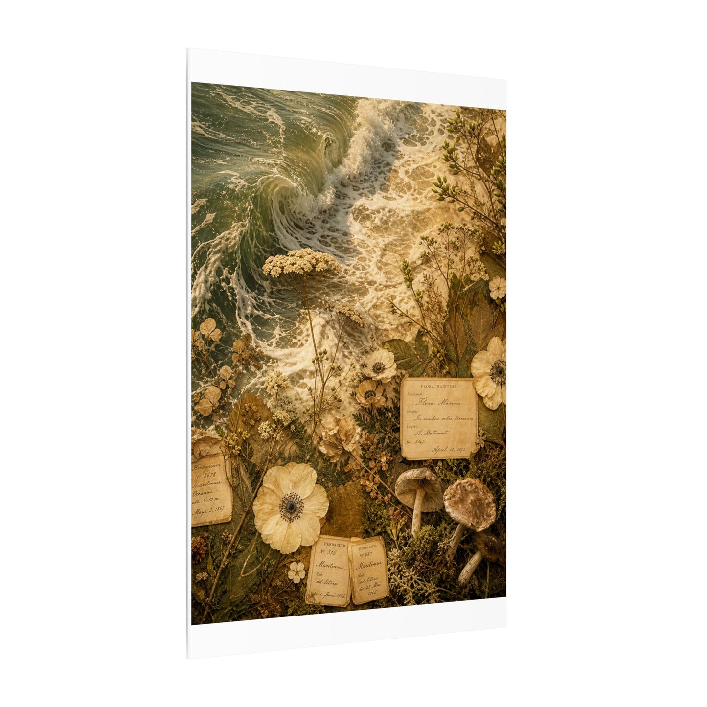 Spring Ocean Wave Herbarium Canvas Art | Nostalgic Decor