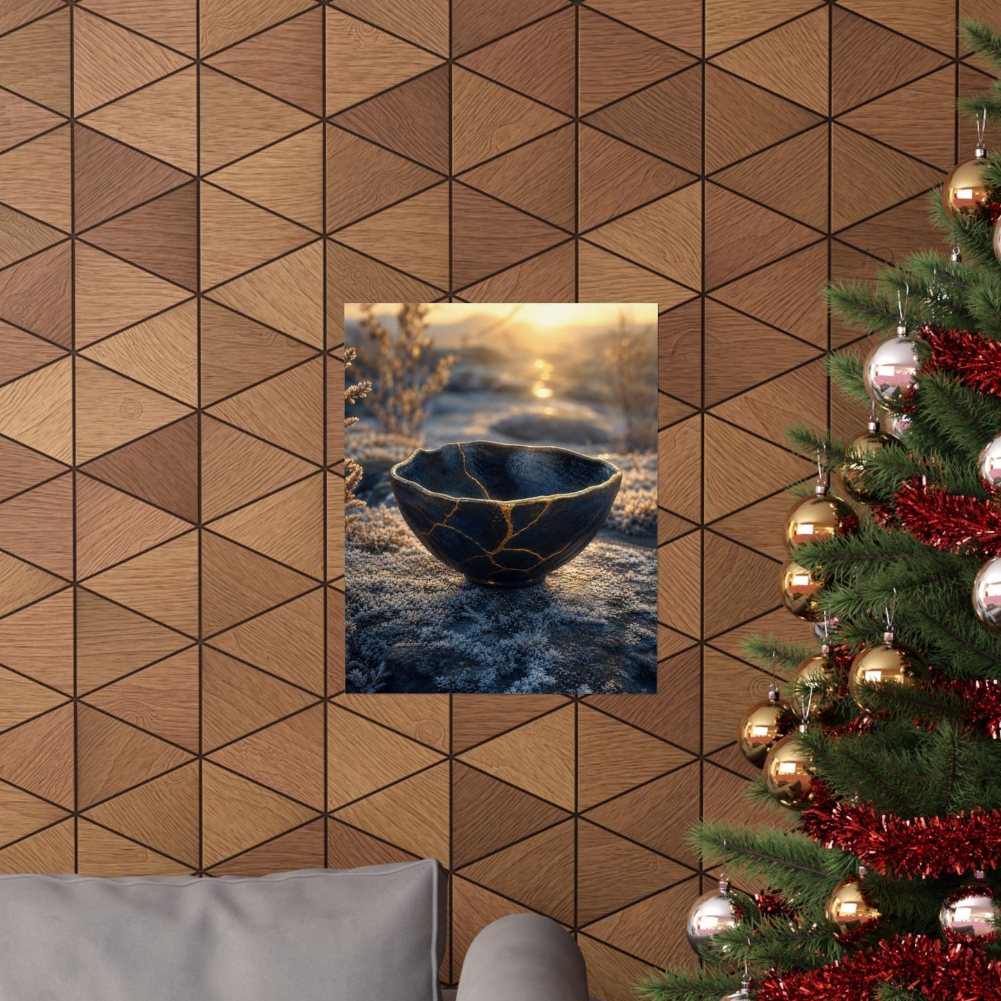 Kintsugi Ceramic Bowl in Golden Hour | Gold Repair Wall Art Print