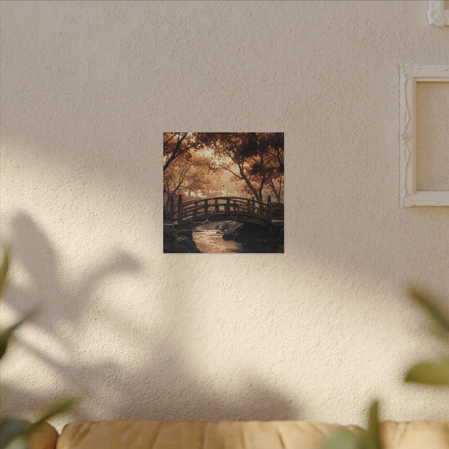 Autumn Wooden Bridge Gold Vein Canvas Art | Resilient Decor