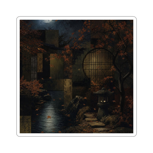 Moonlit Garden Autumn Sticker | Dark Japandi Sophisticated Design