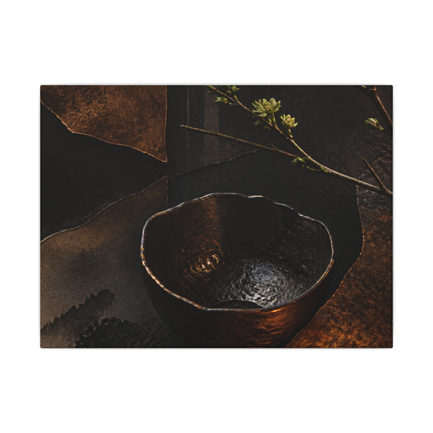 Atmospheric Ceramic Bowl Canvas Art - Shadow Zen Dark Japandi