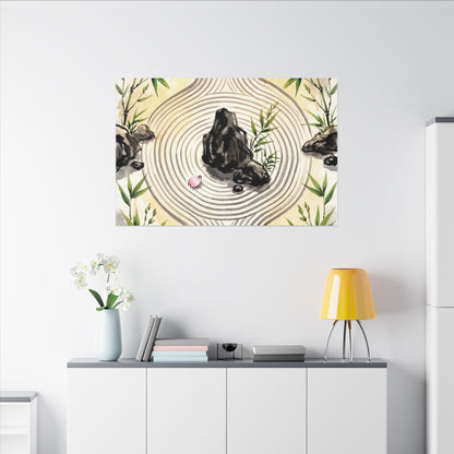 Zen Rock Garden in Golden Hour | Sumi E Canvas Art