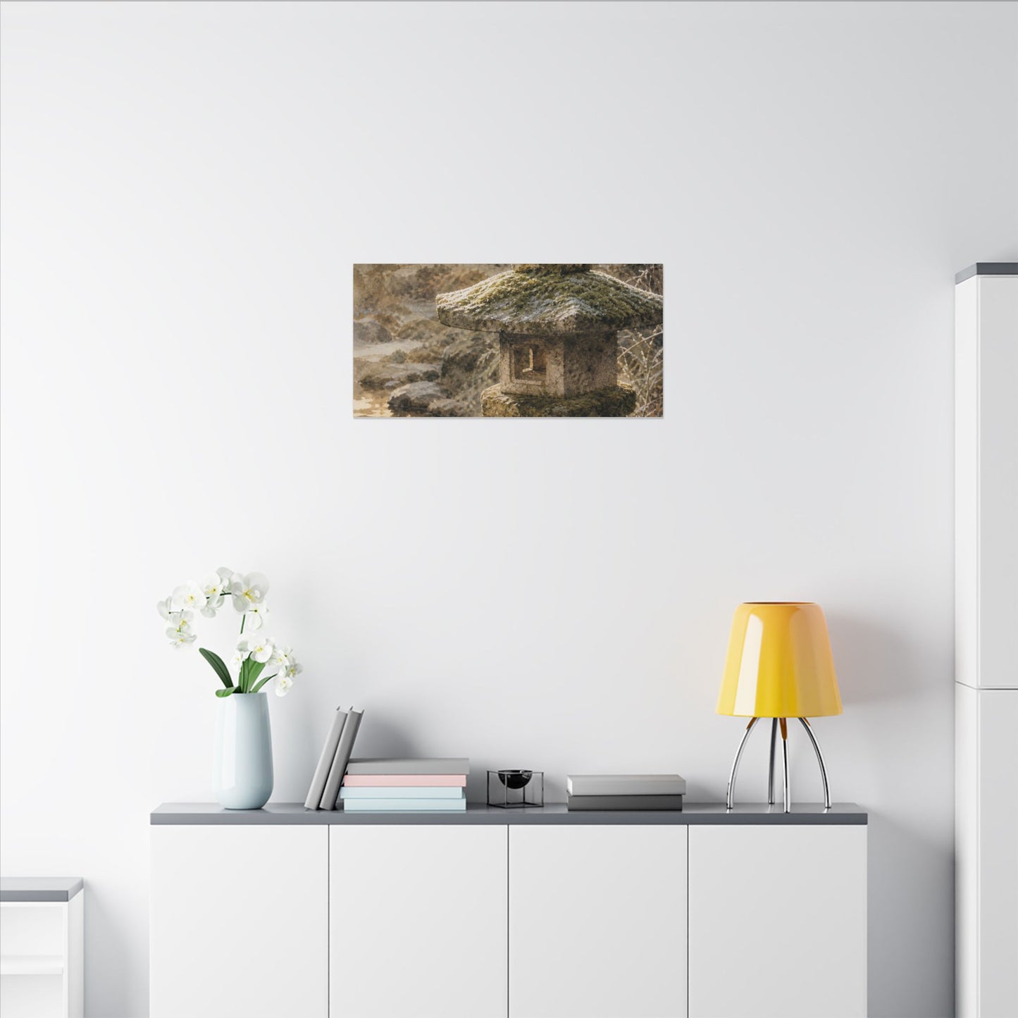 Winter Stone Lantern Watercolor Canvas Art | Earthy Decor