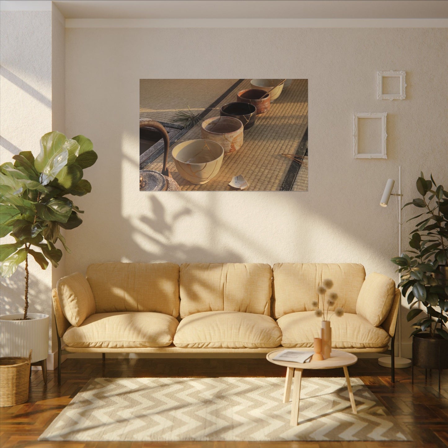 Kintsugi Tea Ceremony in Golden Hour | Gold Repair Canvas Art