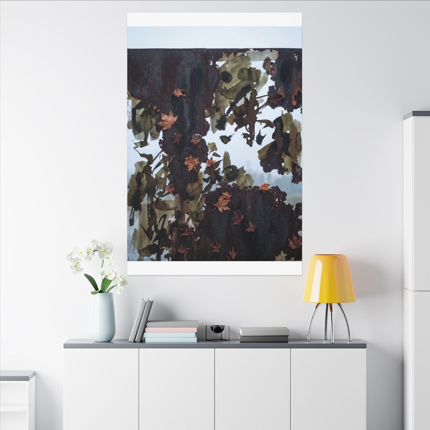 Rust Patina Charcoal Ink Canvas Art | Sophisticated Dark Japandi Art