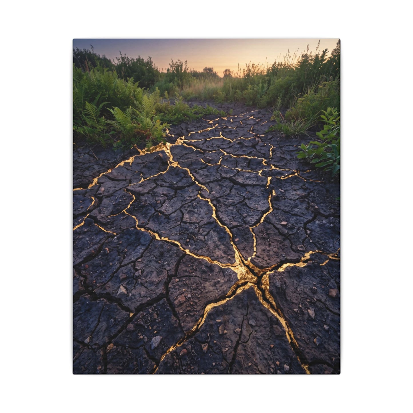 Cracked Earth Canvas Art | Summer Kintsugi Crackle Gold Art