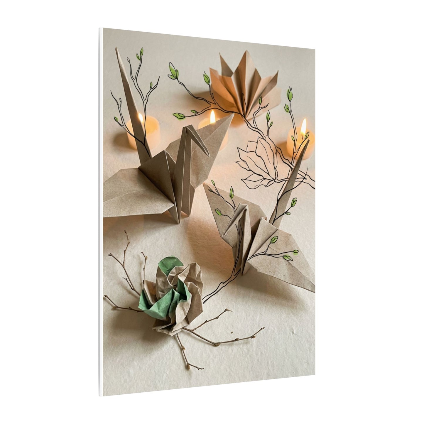 Paper Fold Spring Canvas Art | Japandi Earthy Design