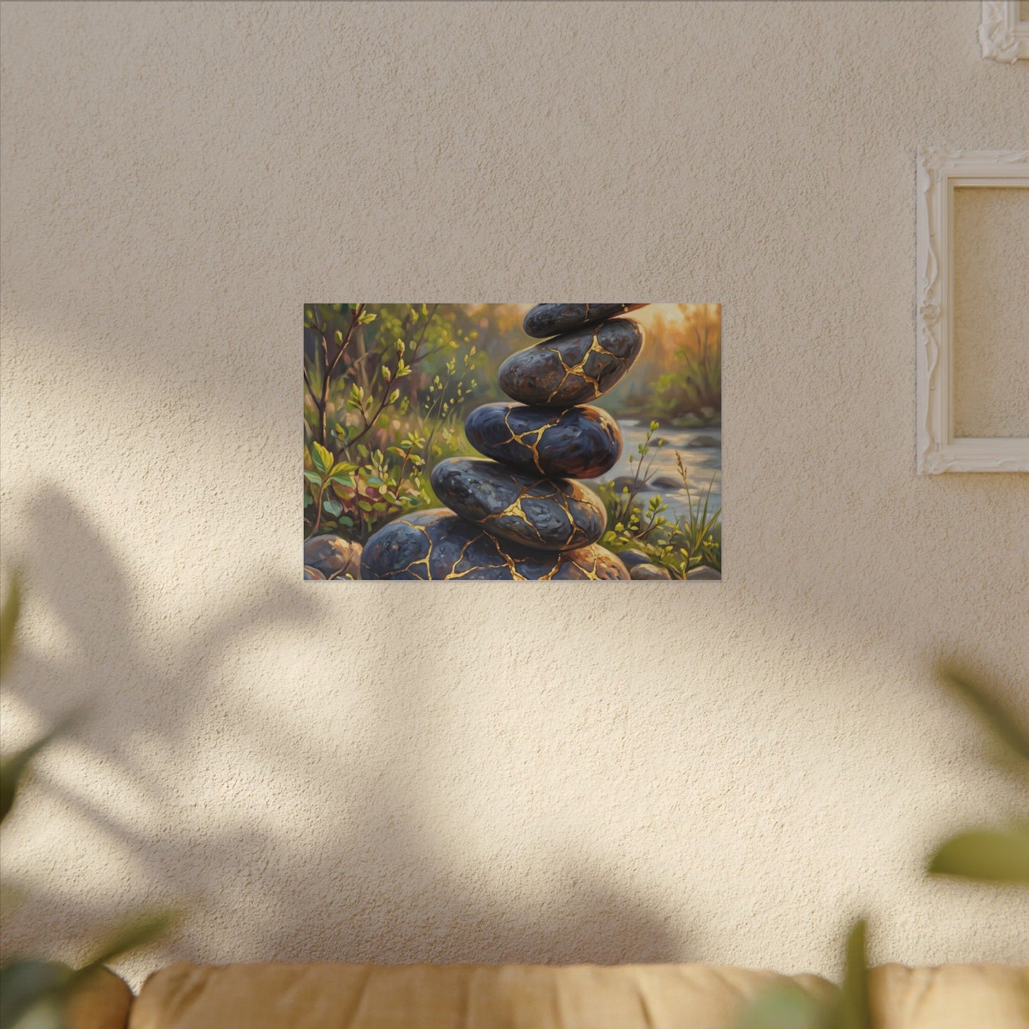 Spring River Stones Gold Repair Canvas Art | Healing Decor