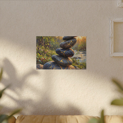 Spring River Stones Gold Repair Canvas Art | Healing Decor