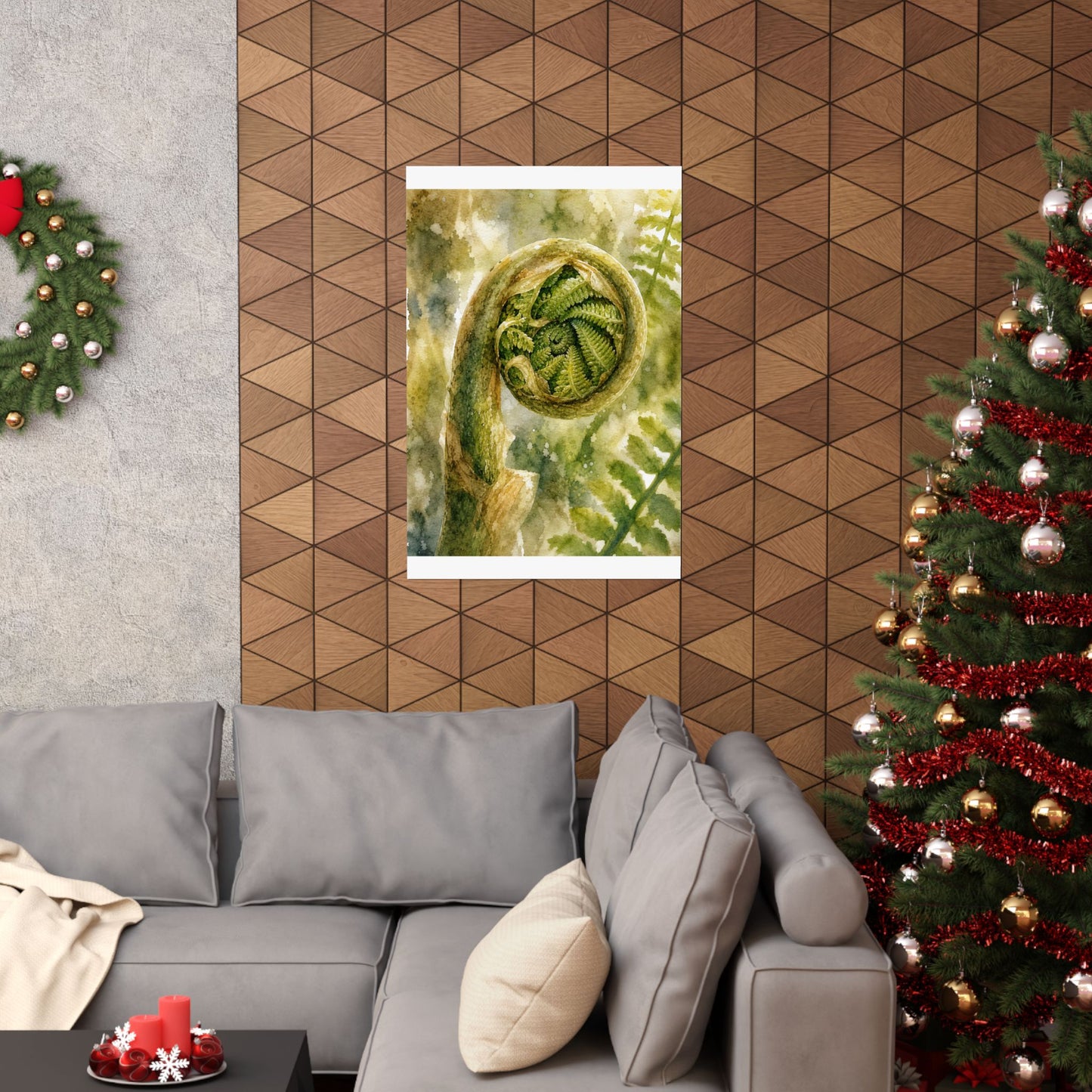 Elegant Fern Unfurling Wall Art Print - Watercolor Japandi