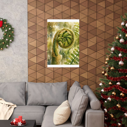 Elegant Fern Unfurling Wall Art Print - Watercolor Japandi