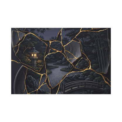 Kintsugi Moonlit Garden in Golden Hour | Gold Repair Canvas Art