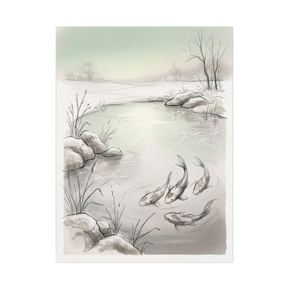 Koi Pond Minimal Line Canvas Art | Cozy Japandi Art