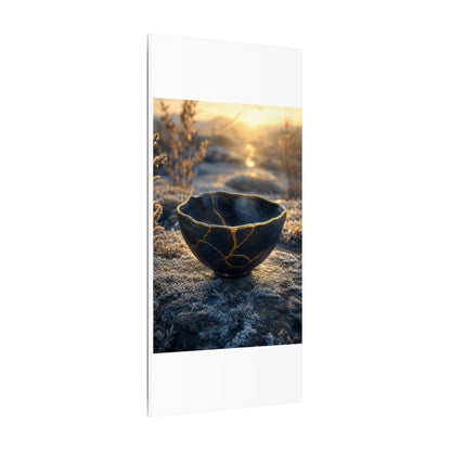 Ceramic Bowl Canvas Art | Winter Kintsugi Gold Repair Art