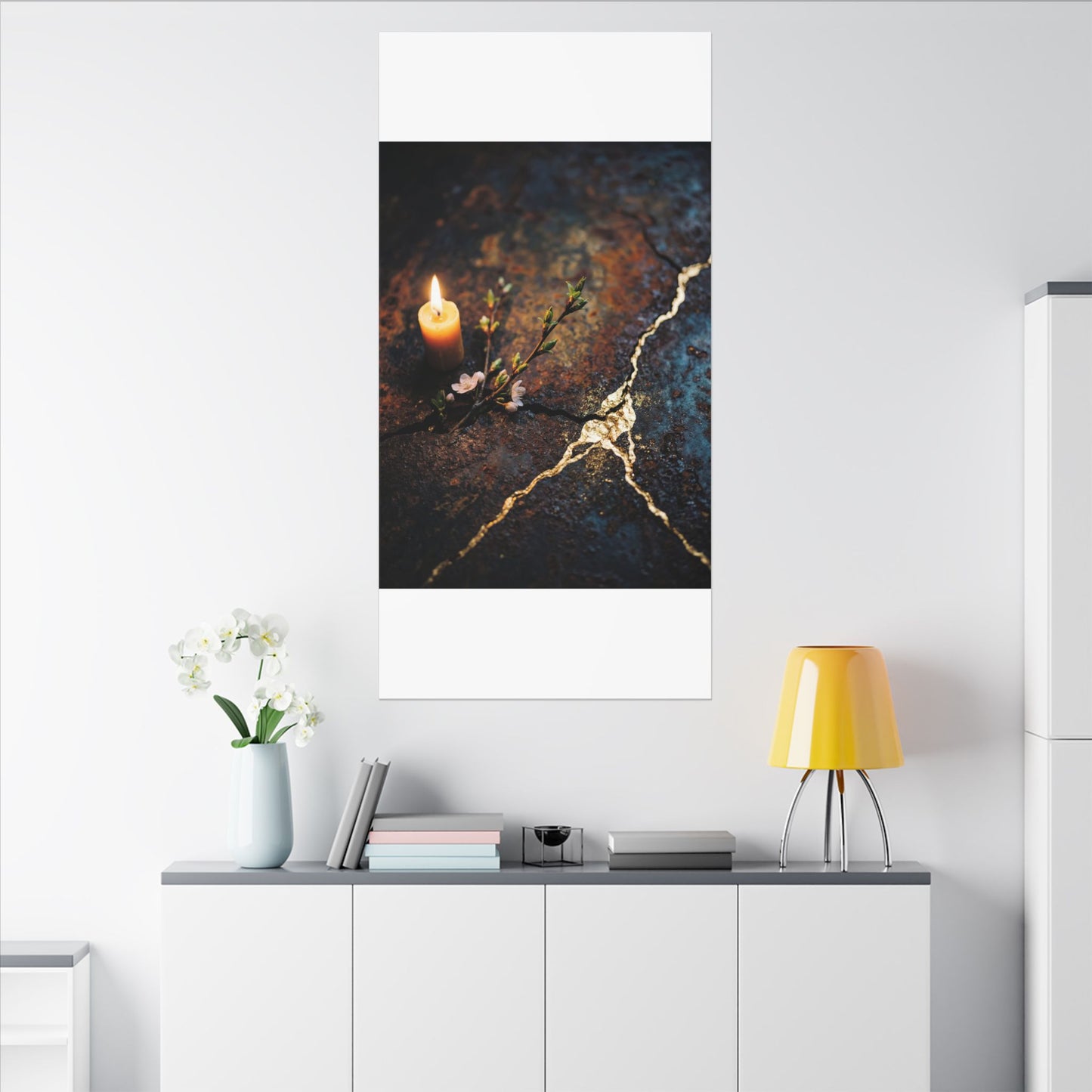 Kintsugi Rust Patina in Candlelight | Gold Repair Canvas Art