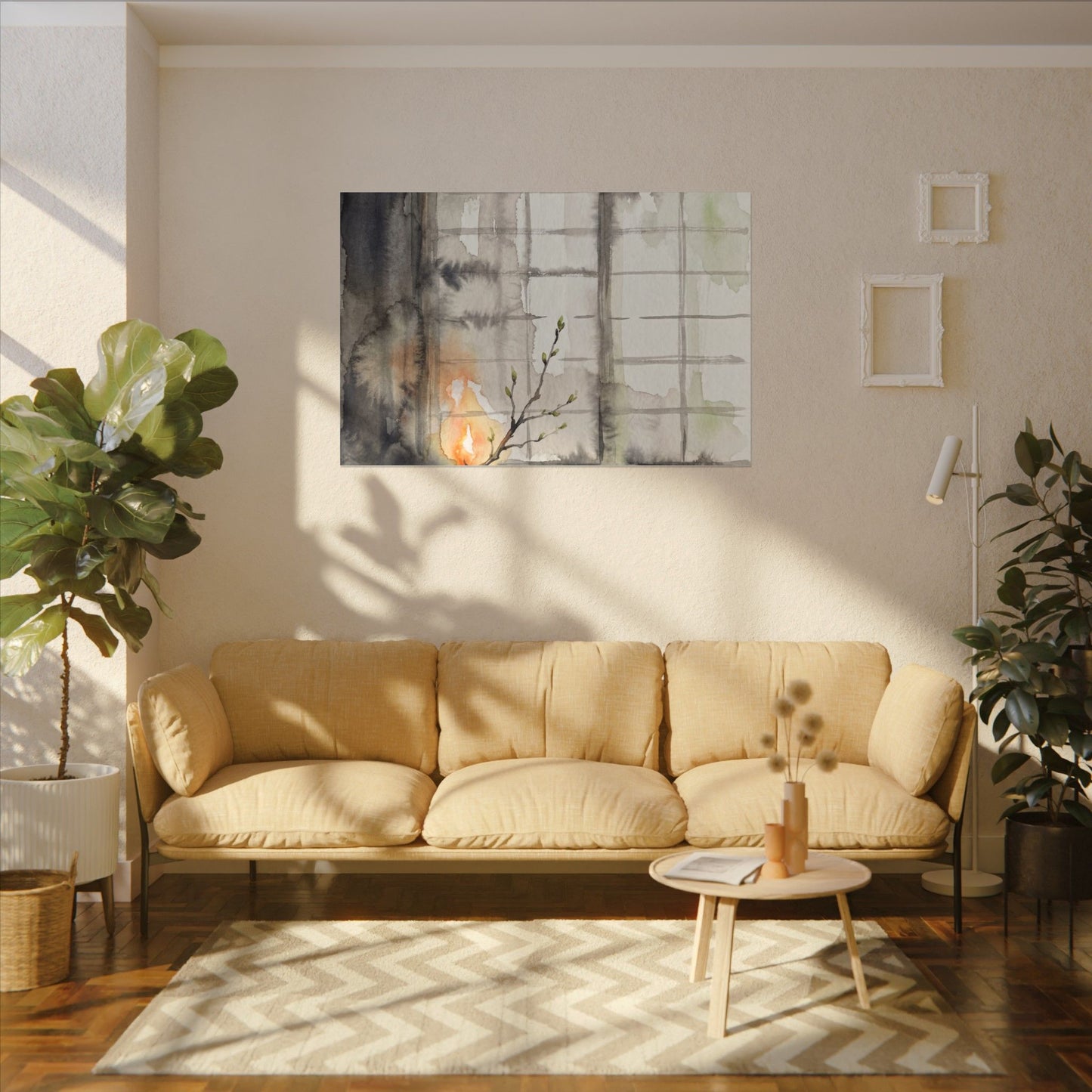 Shoji Screen Canvas Art | Spring Japandi Watercolor Art