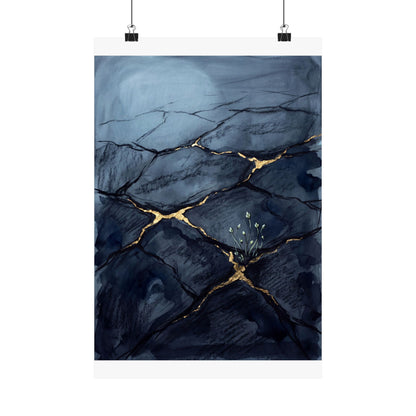 Mono No Aware Cracked Earth Wall Art Print - Dark Japandi Charcoal Ink Art Print