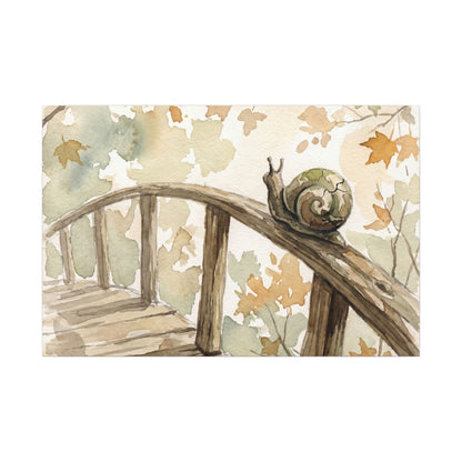 Wooden Bridge Canvas Art | Autumn Japandi Watercolor Art
