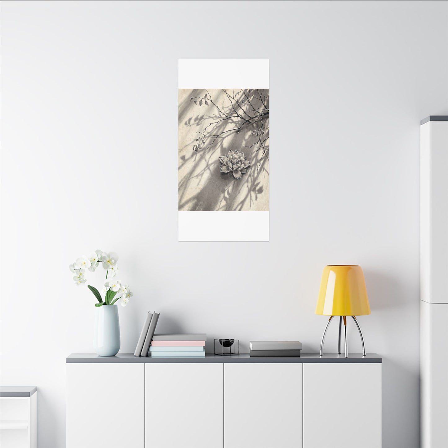 Winter Lotus Flower Sumi E Canvas Art | Contemplative Decor