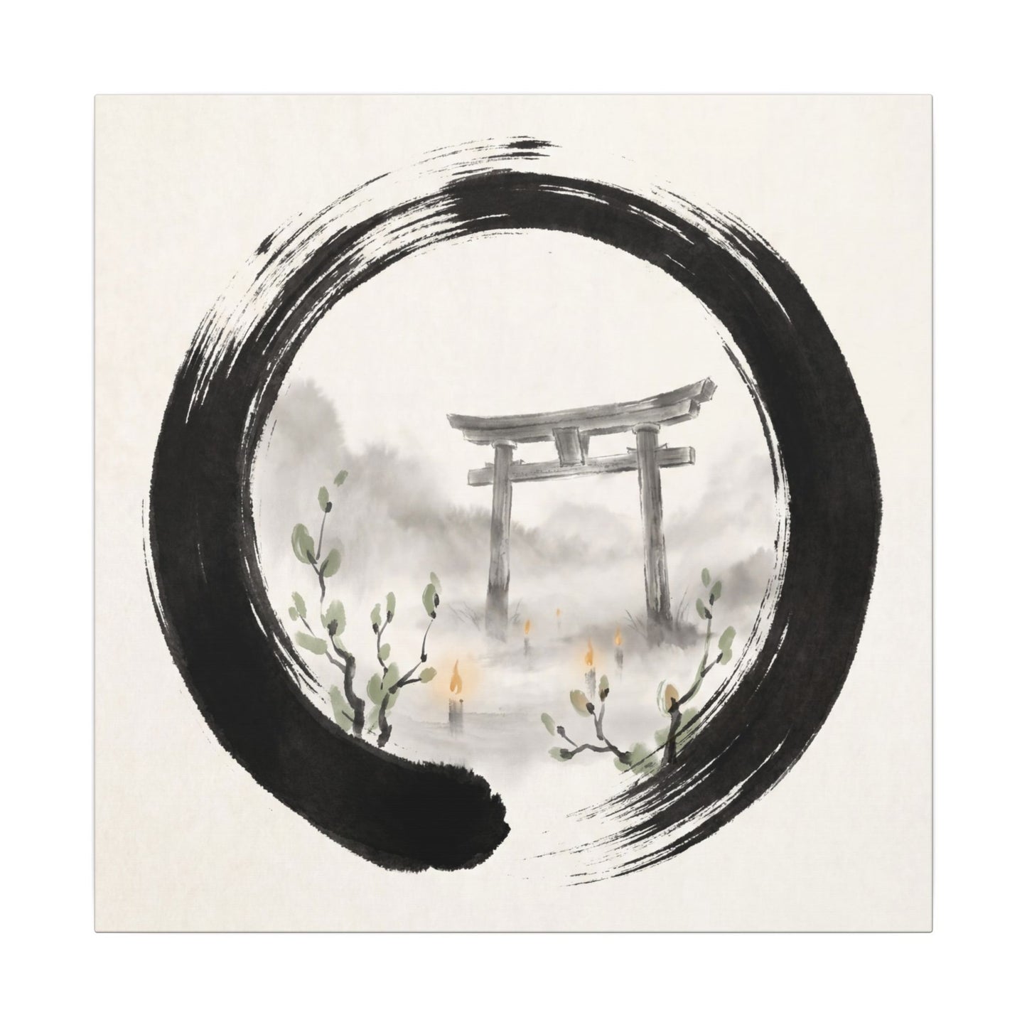 Spring Torii Gate Enso Canvas Art | Tranquil Decor
