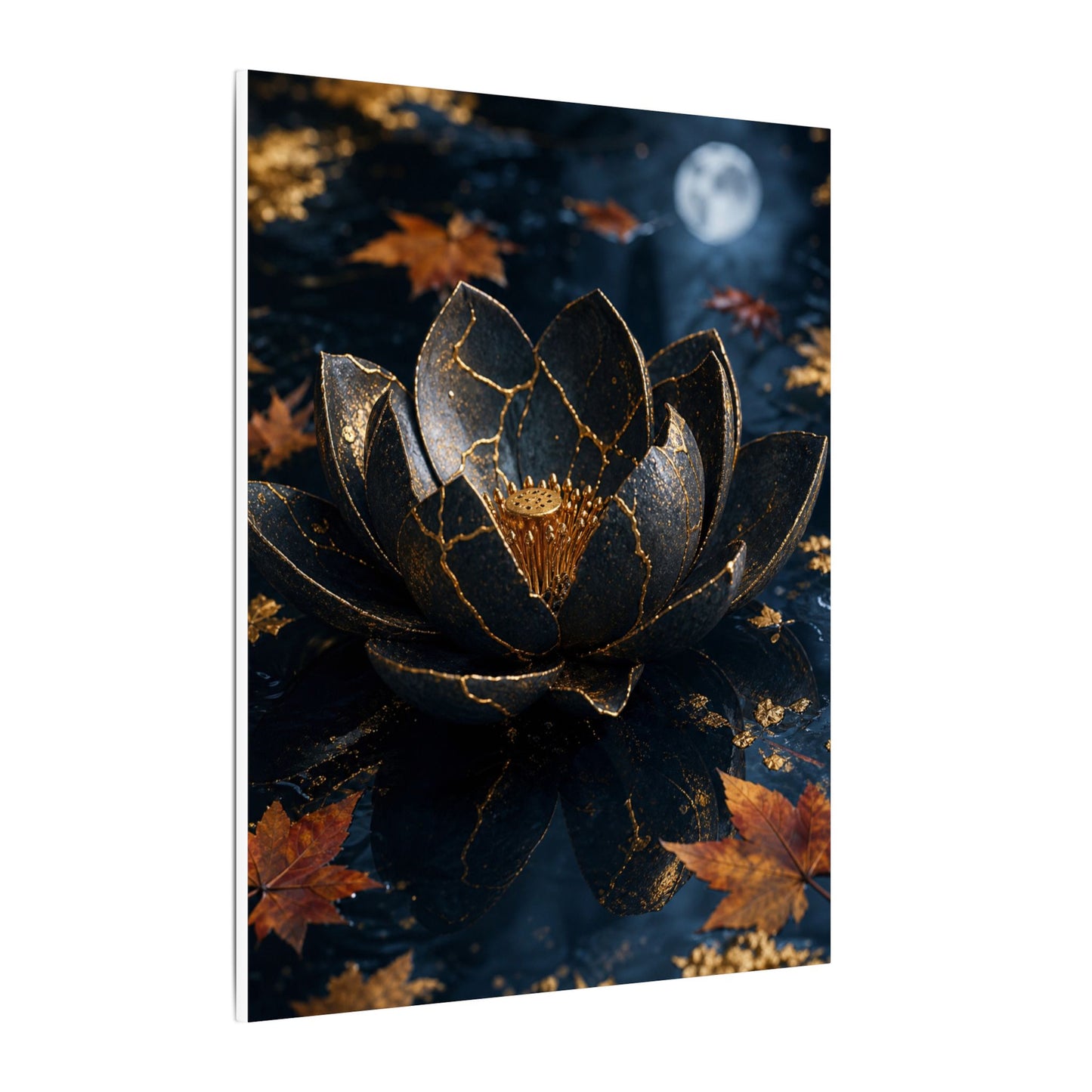 Moonlight Lotus Flower Canvas Art - Kintsugi Fukinsei