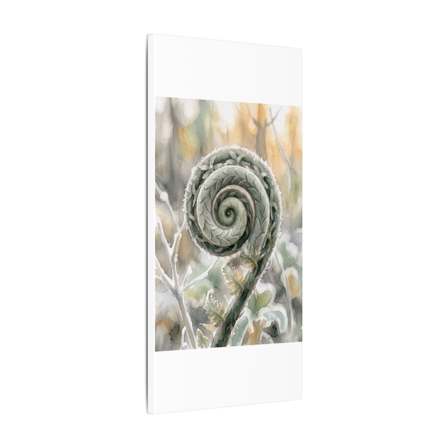 Winter Fern Unfurling Watercolor Canvas Art | Cozy Decor