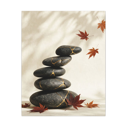 Kintsugi River Stones in Dappled | Crackle Gold Canvas Art