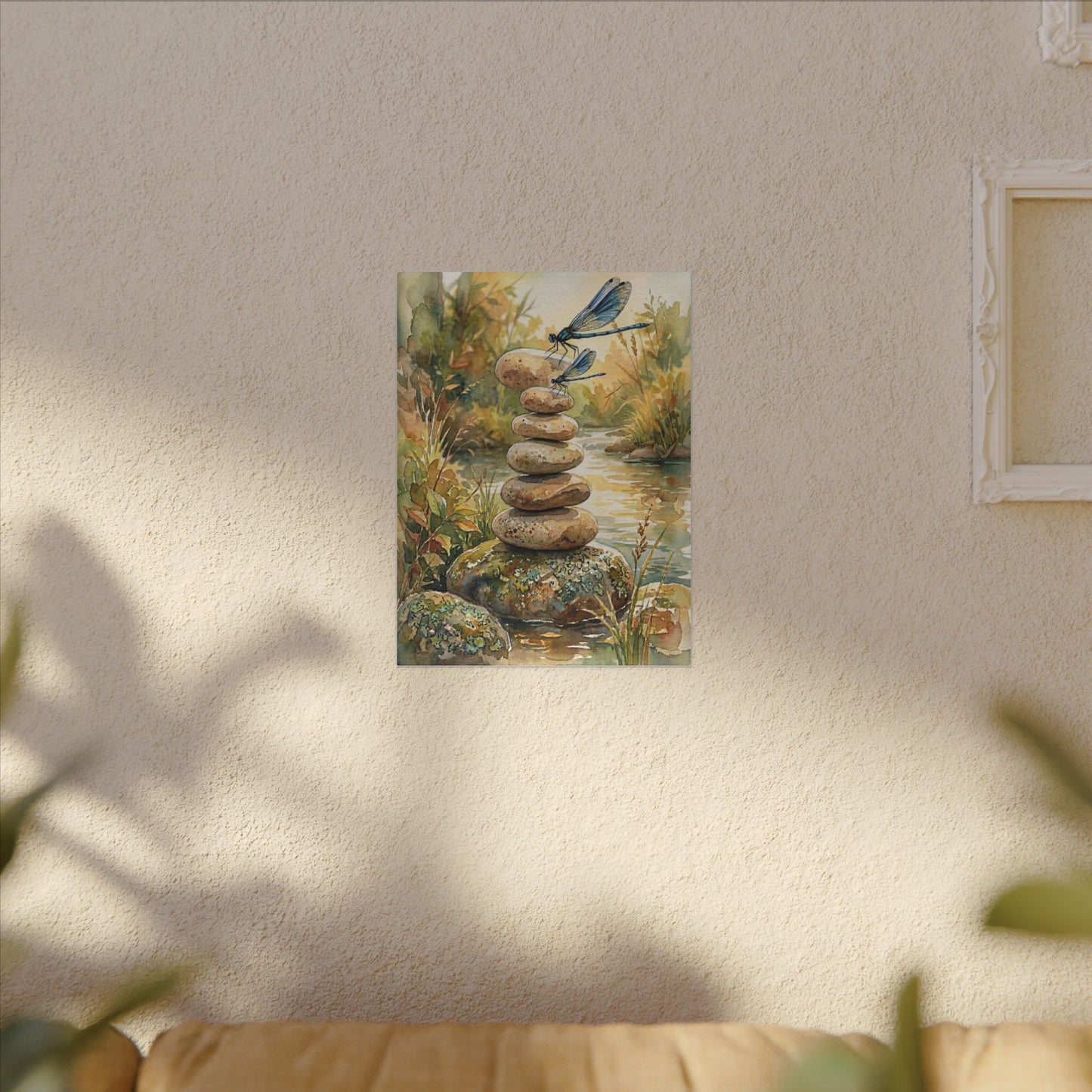 River Stones Summer Canvas Art | Japandi Cozy Design