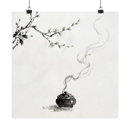 Ma Incense Smoke Wall Art Print - Zen Sumi E