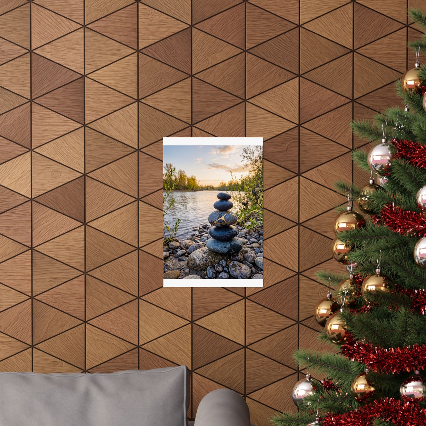 Beautiful River Stones Wall Art Print - Gold Vein Kintsugi