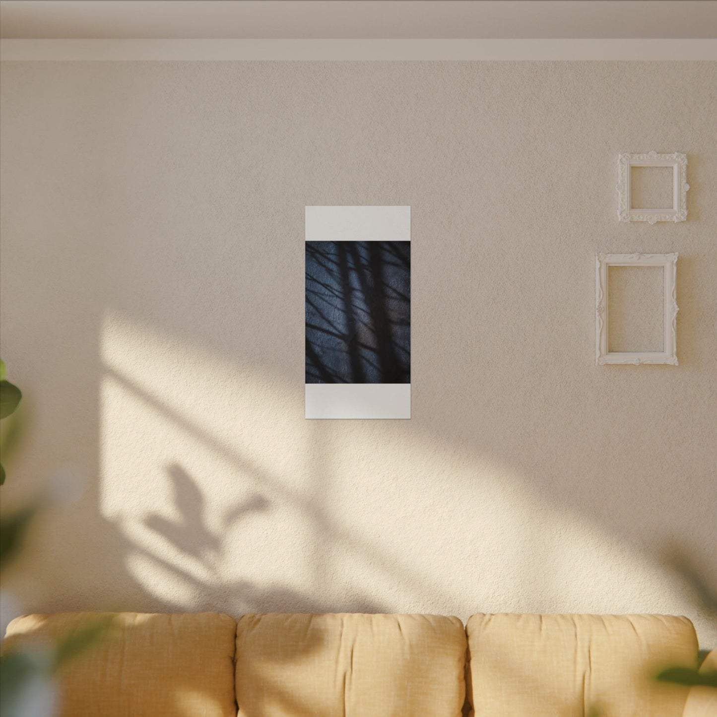 Dark Japandi Shadow Play in Moonlight | Moody Minimal Canvas Art