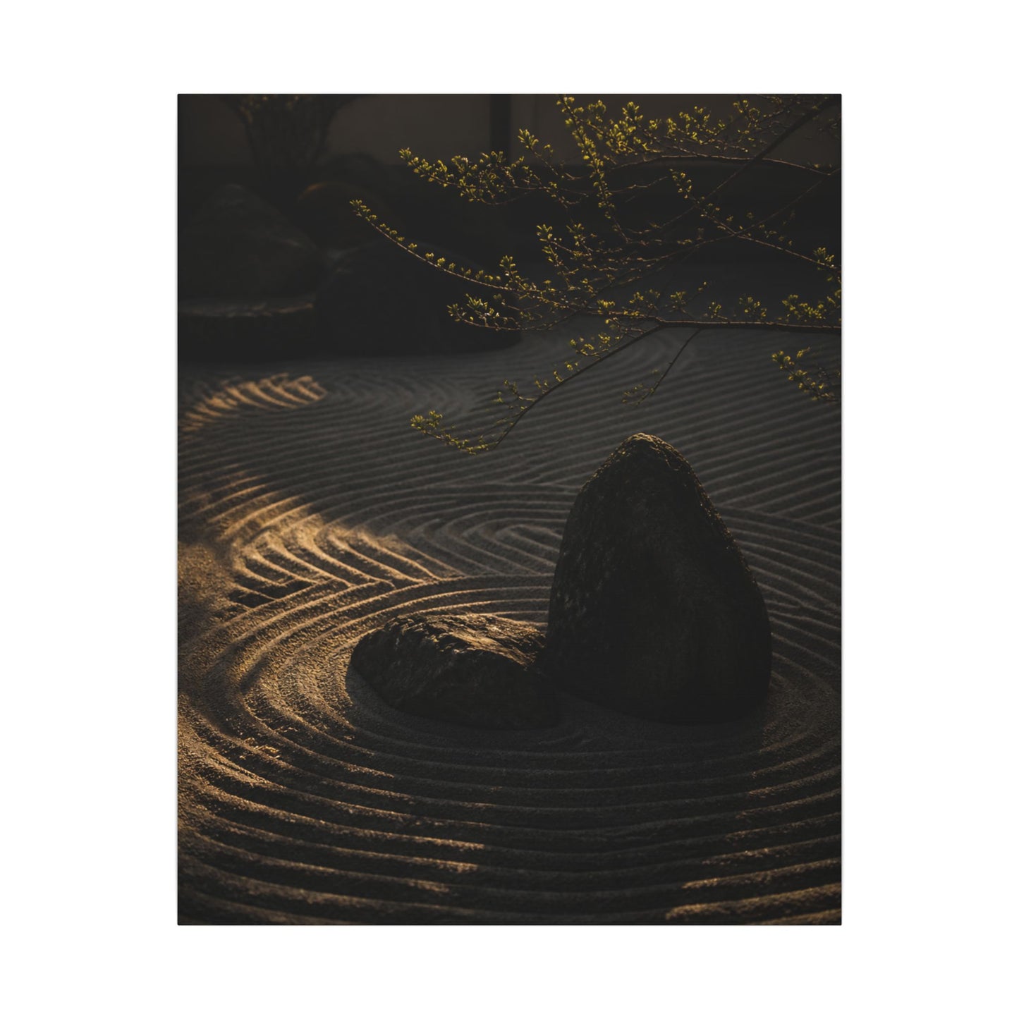 Ma Rock Garden Canvas Art - Dark Japandi Shadow Zen