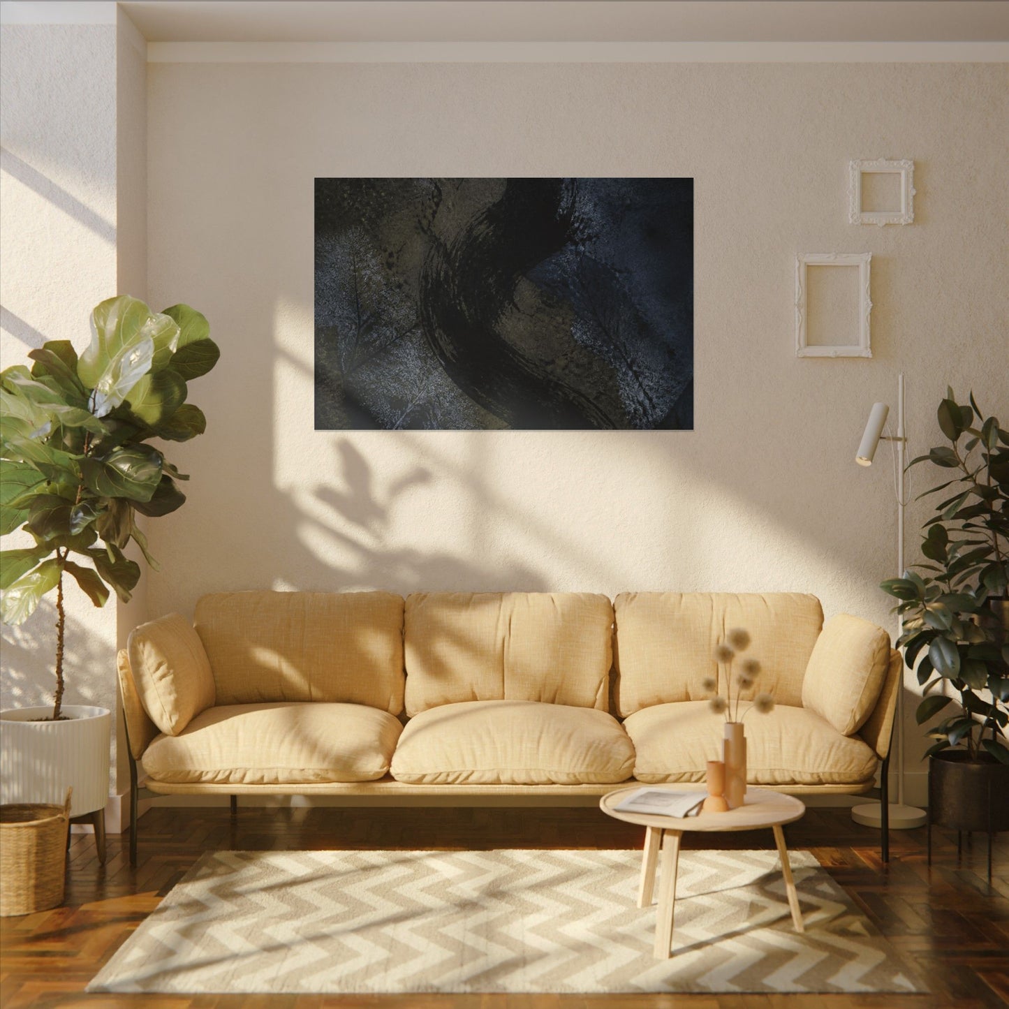 Shibui Ink Brushstroke Canvas Art - Dark Japandi Dark Texture