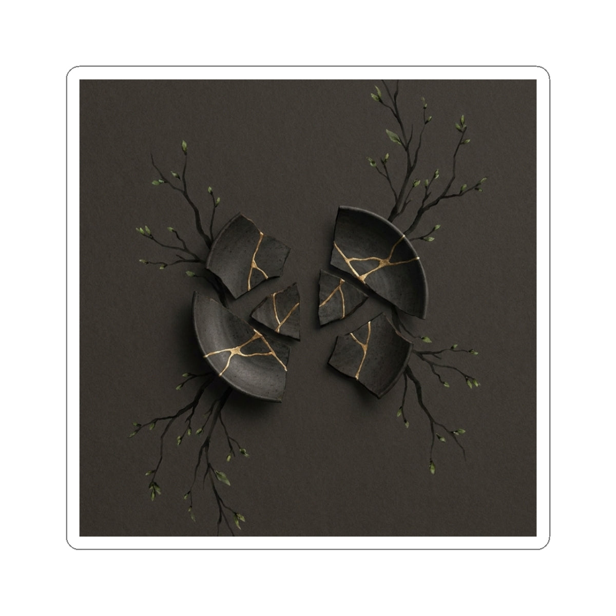 Bold Broken Pottery Sticker - Charcoal Ink Dark Japandi