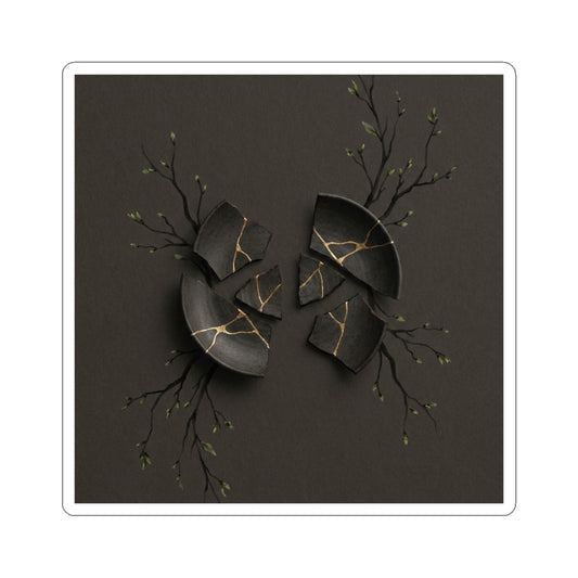 Bold Broken Pottery Sticker - Charcoal Ink Dark Japandi