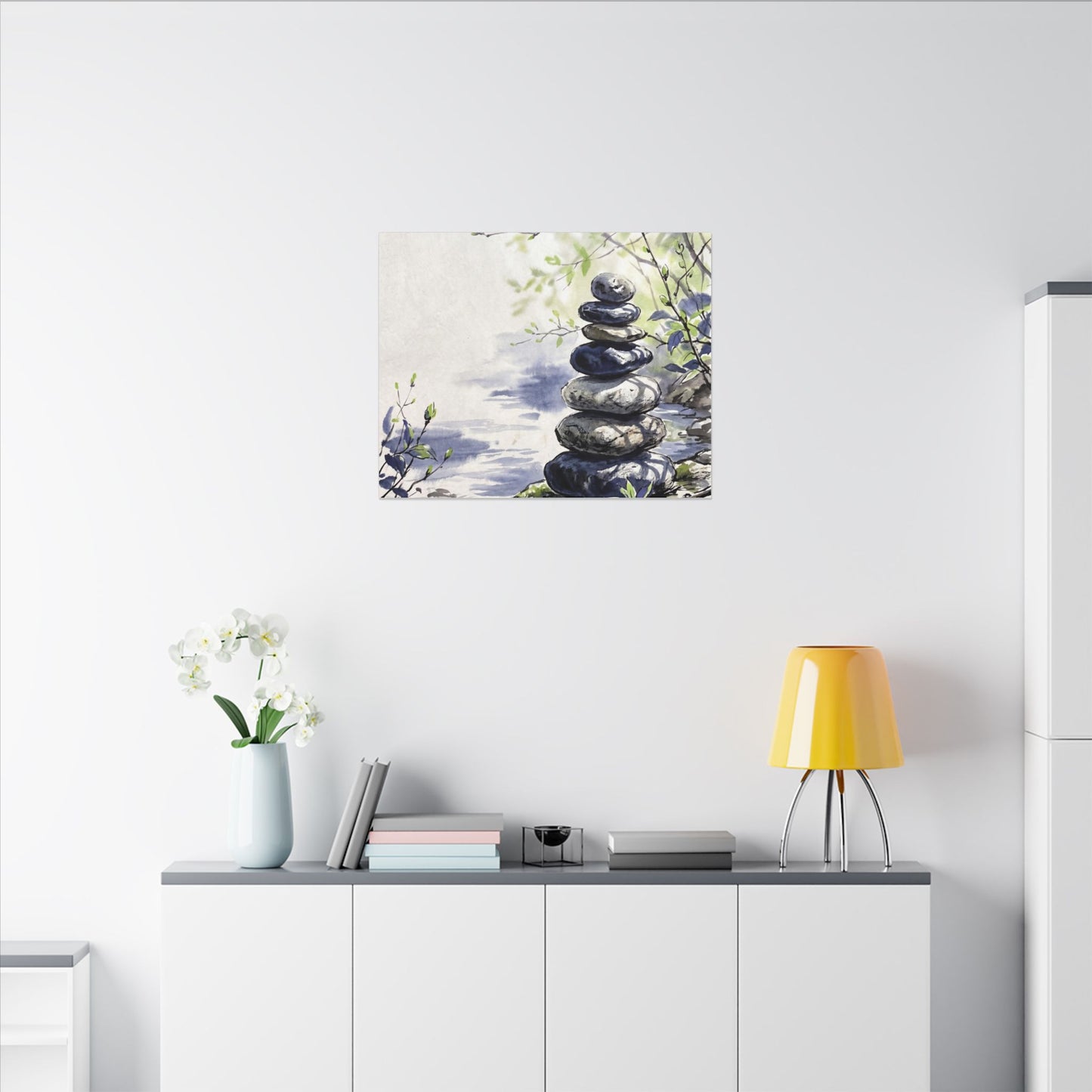 River Stones Sumi E Canvas Art | Serene Zen Art