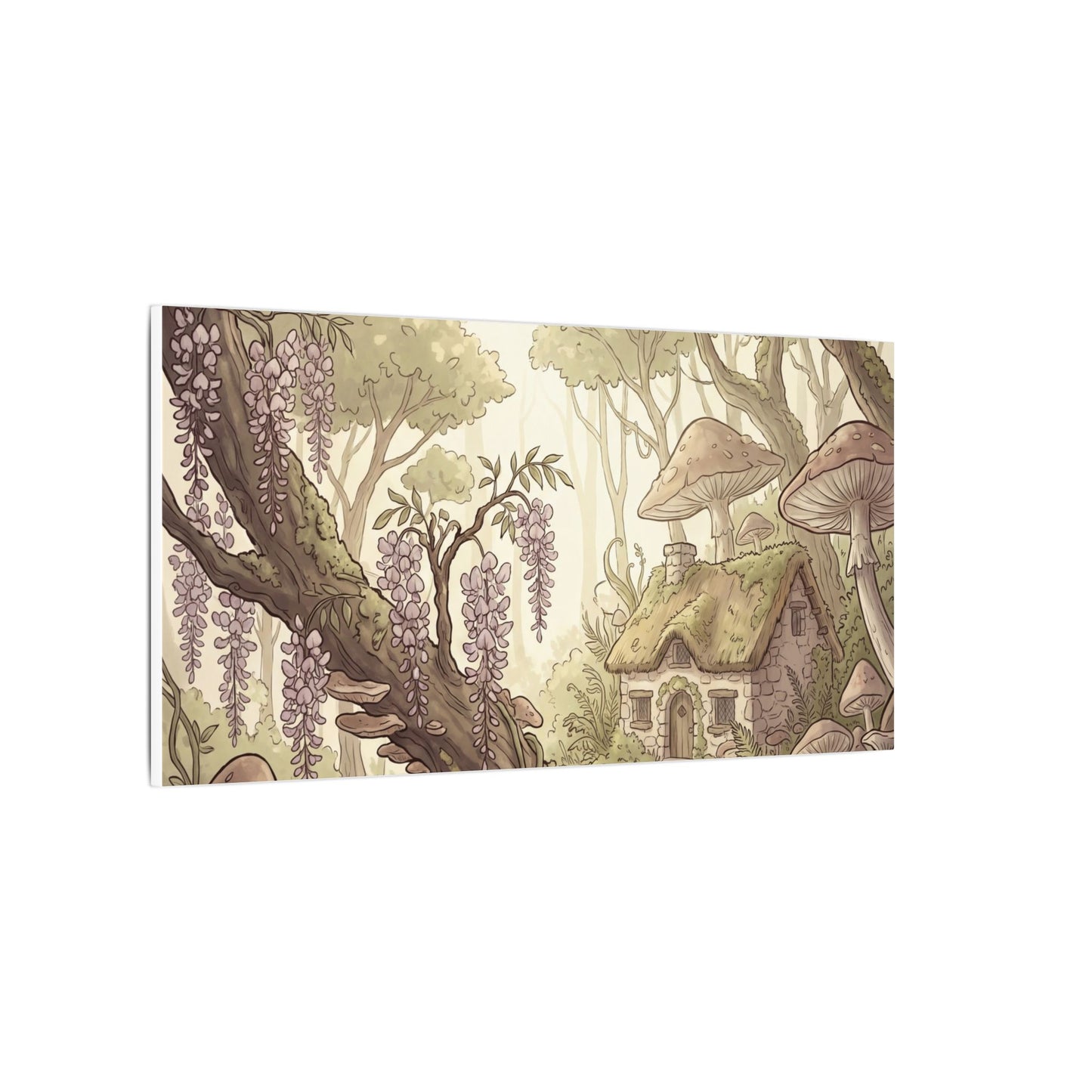 Summer Wisteria Mushroom Illustration Canvas Art | Enchanting Decor