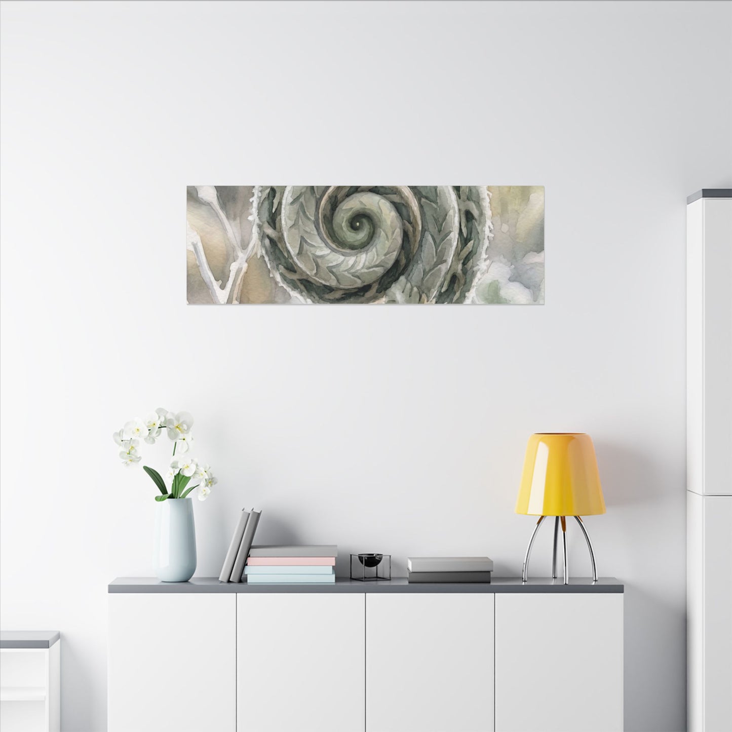Winter Fern Unfurling Watercolor Canvas Art | Cozy Decor