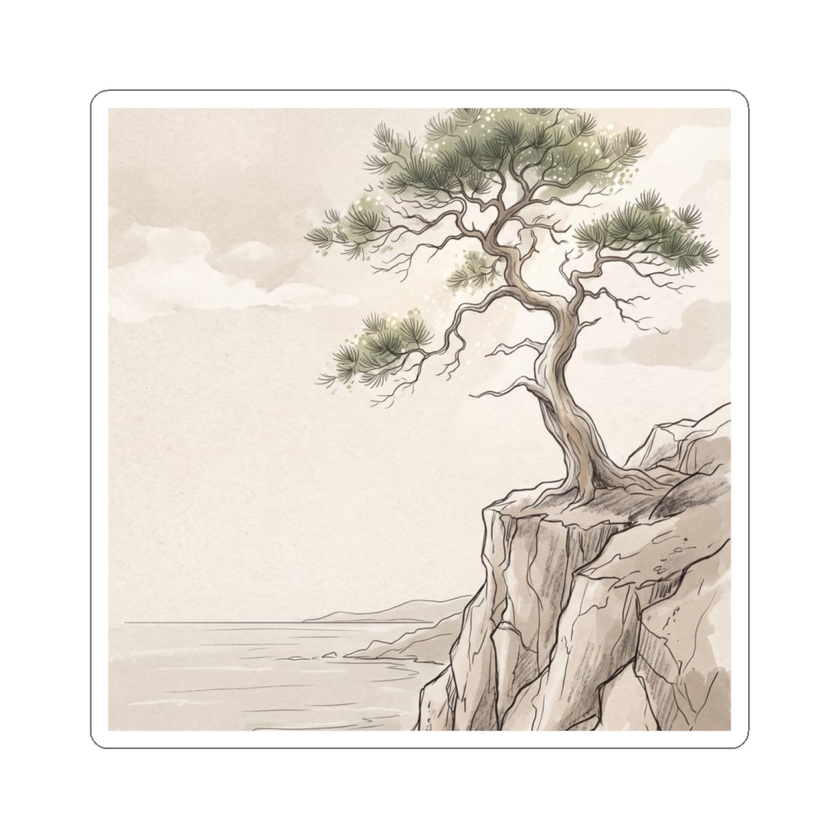 Pine Tree Summer Sticker | Japandi Elegant Design
