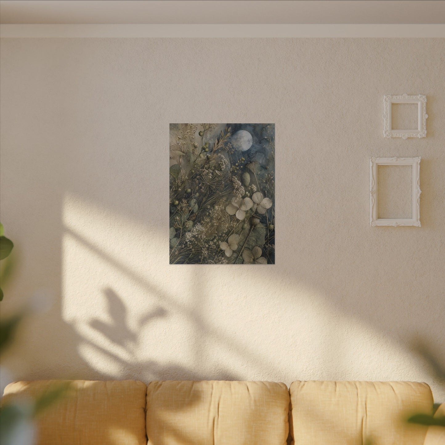 Japandi Dried Flowers in Moonlight | Watercolor Canvas Art