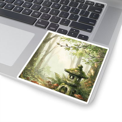 Spring Stone Lantern Mushroom Illustration Sticker | Enchanting Decor