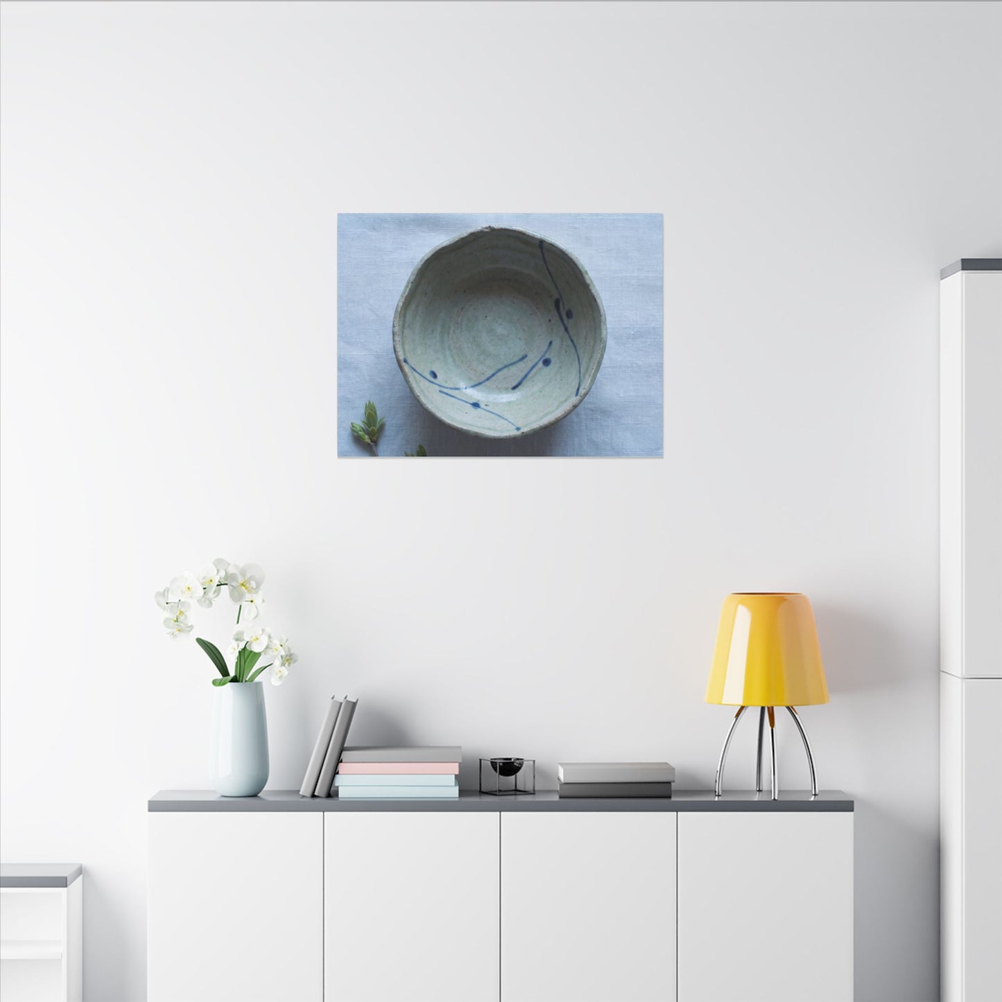 Spring Ceramic Bowl Minimal Line Canvas Art | Warm Decor