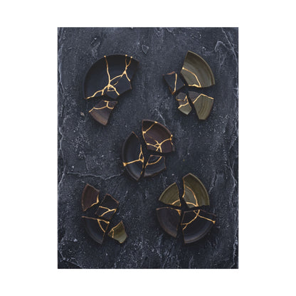 Broken Pottery Canvas Art | Winter Dark Japandi Shadow Zen Art